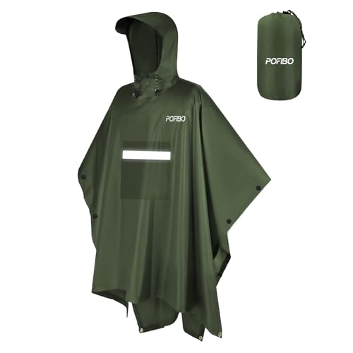 Regenponcho Herren Damen - Regencape mit Kapuze, Leichter & Wiederverwendbar, 3 in 1 Multifunktional Atmungsaktiv Regenjacke mit Taschen, Reflexstreifen, Ideal für Wandern, Picknick, Camping von POFIBO