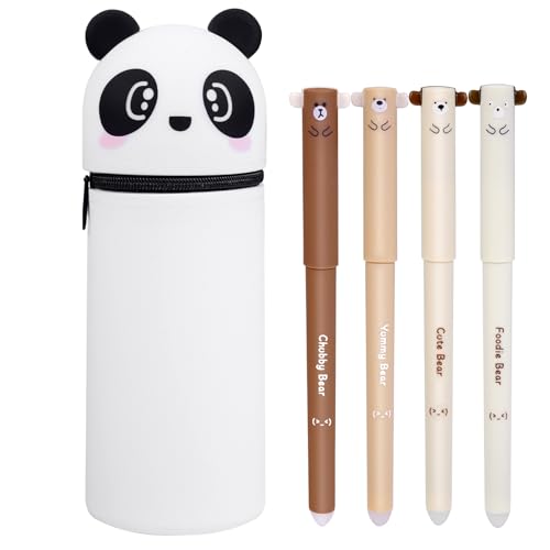 Weiche Silikontasche Kawaii Federmäppchen, 2 in 1 Stand up Federmäppchen Reißverschluss Tischstifthalter, Cartoon Federmäppchen mit 4 Radierbare Stifte für Schule Home Office Supplies Pencil Case von POFIBO