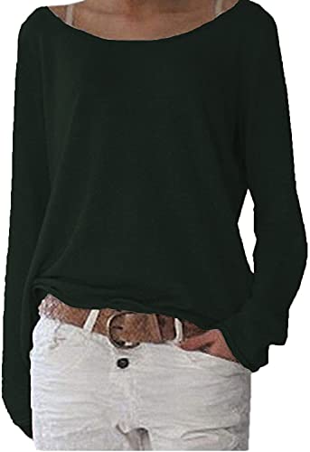 POGTMM Damen Lange Langarmshirt Casual Weiter Rundhals Oversize Pullover Sweatshirts Oberteil Tops (XXL,Dunkelgrün) von POGTMM