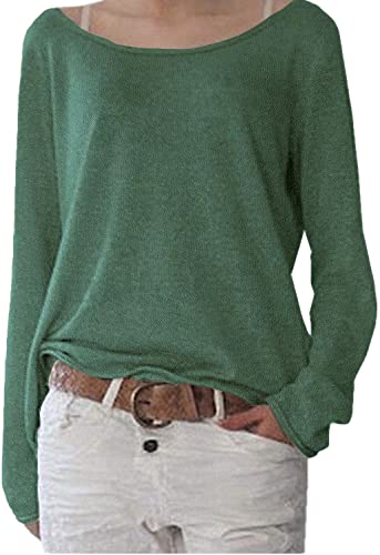 POGTMM Damen Locker Pullover Sexy Rundhals Einfarbig Baggy Oversize Soft Knitted Long Shirts Jumper Sweatshirt(S,Minzgrün) von POGTMM