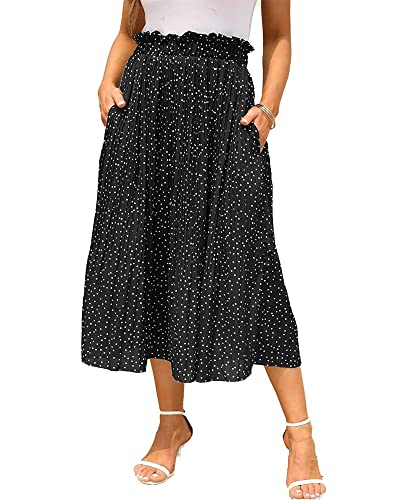 POGTMM Damen Polka Dot Rock Schöner Sommerrock High Waist Elastisch Faltenrock (Schwarz,M) von POGTMM