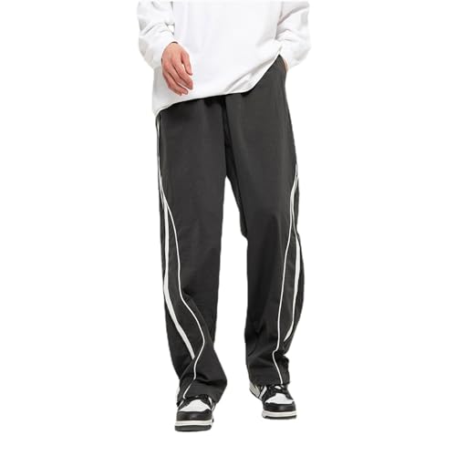 Herren Baggy Sweatpants Fallschirmhose Weites Bein Y2k Track Pants Seitenstreifen Cargo Jogger Cyber-Szene Alt Emo Streetwear, Grau, Groß von POHADON