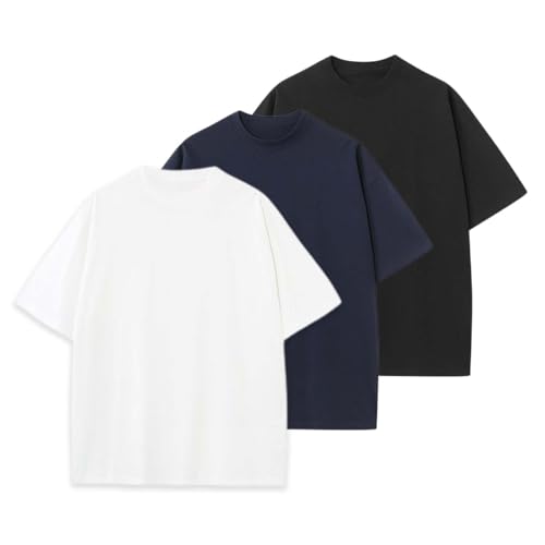POHADON 3er-Pack Herren Oversized Baumwolle T-Shirts Unisex Sommer Kurzarm Rundhals Loose Fit Basic Tops für Frauen, A, M von POHADON