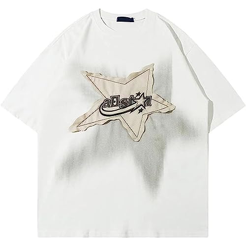 Y2K 90er Jahre Vintage Oversized T-Shirts Star Graphic Tees Y2k Casual Unisex Streetwear Grunge Ästhetische Tops Kleidung, A weiß, M von POHADON