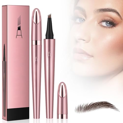 Magischer Augenbrauenstift, neuer wasserdichter 3D-Microblading-Augenbrauenstift-Konturstift, präziser Brauenstift mit 4 Spitzen, sorgt für natürlich aussehende, haarähnliche (Dunkelbraun) von POHDHK