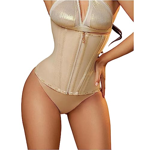 POHDHK Zip & Breasted Body Shaper Tank Top, Taillentrainer-Korsett für Damen Bauchkontrolle Sport Workout Körperformer (Beige, 3XL) von POHDHK