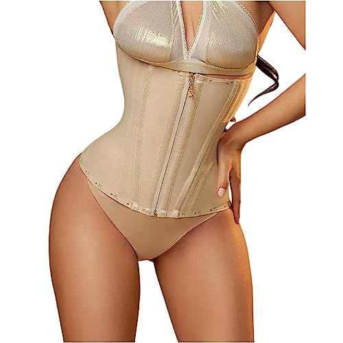 POHDHK Zip & Breasted Body Shaper Tank Top, Taillentrainer-Korsett für Damen Bauchkontrolle Sport Workout Körperformer (Beige, L) von POHDHK
