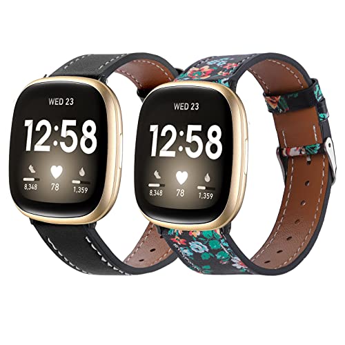Lederarmbänder, kompatibel mit Fitbit Versa 3 / Fitbit Sense, klassisches weiches Leder, Ersatzarmbänder für Damen und Herren, 2 Stück Lederarmbänder, kompatibel mit Fitbit Versa 3 / Fitbit Sense, klassisches weiches Leder, Ersatzarmbänder für Damen und Herren, 2 Stück von POHNUI