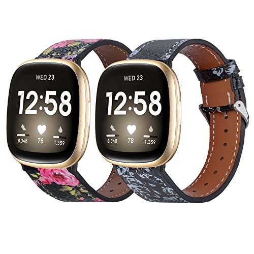 Lederarmbänder, kompatibel mit Fitbit Versa 3 / Fitbit Sense, klassisches weiches Leder, Ersatzarmbänder für Damen und Herren, 2 Stück Lederarmbänder, kompatibel mit Fitbit Versa 3 / Fitbit Sense, klassisches weiches Leder, Ersatzarmbänder für Damen und Herren, 2 Stück von POHNUI