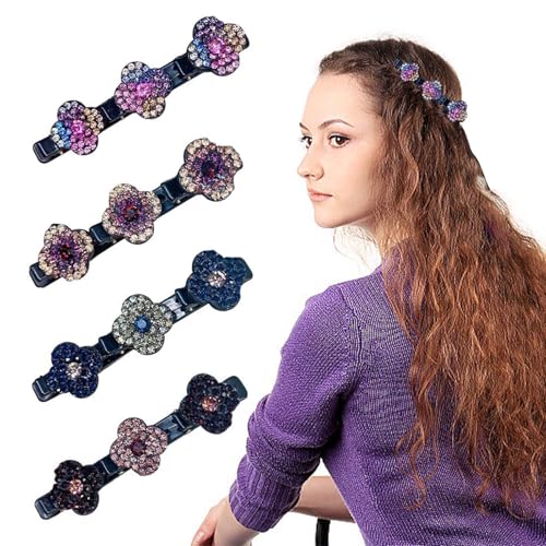 Haarspangen mit funkelnden Kristallsteinen, 4 Stück Elegante Haarstyling-Clips Strass-Haarspange, Haarspangen Damen, Funkelnde Kristall-Haarspange-Blume für Damen, Mädchen (COLOR:wie gezeigt) von POHOVE