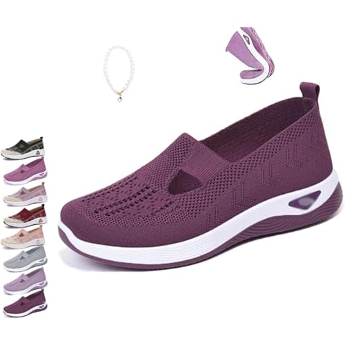 Beemoda Damen-Sneaker, atmungsaktiv, orthopädisch, zum Hineinschlüpfen, Orthowalkway, 2025, gewebte Fußgewölbeunterstützung, Dark Purple B, 42.5 EU von POIOZXD