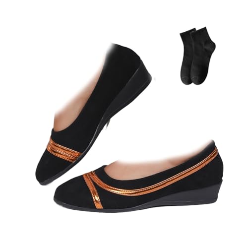 Damen Bequeme rutschfeste lässige flache Schuhe schwarze Keilschuhe für Frauen Wildleder Slip-On Ballerinas für Frauen Fahrschuh, Schwarz , 39.5 EU Damen Bequeme rutschfeste lässige flache Schuhe schwarze Keilschuhe für Frauen Wildleder Slip-On Ballerinas für Frauen Fahrschuh, Schwarz , 39.5 EU von POIOZXD