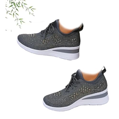 Damen Glitzer Strass Mode Atmungsaktiv Wedge Sneaker Glitzer Sportschuhe Damen Mesh Schnürer Sneaker Slip On Sparkly Walking Schuhe, grau, 42.5 EU Damen Glitzer Strass Mode Atmungsaktiv Wedge Sneaker Glitzer Sportschuhe Damen Mesh Schnürer Sneaker Slip On Sparkly Walking Schuhe, grau, 42.5 EU von POIOZXD