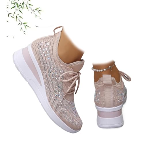 Damen Glitzer Strass Mode Atmungsaktiv Wedge Sneaker Glitzer Sportschuhe Damen Mesh Schnürer Sneaker Slip On Sparkly Walking Schuhe, rose, 42.5 EU Damen Glitzer Strass Mode Atmungsaktiv Wedge Sneaker Glitzer Sportschuhe Damen Mesh Schnürer Sneaker Slip On Sparkly Walking Schuhe, rose, 42.5 EU von POIOZXD