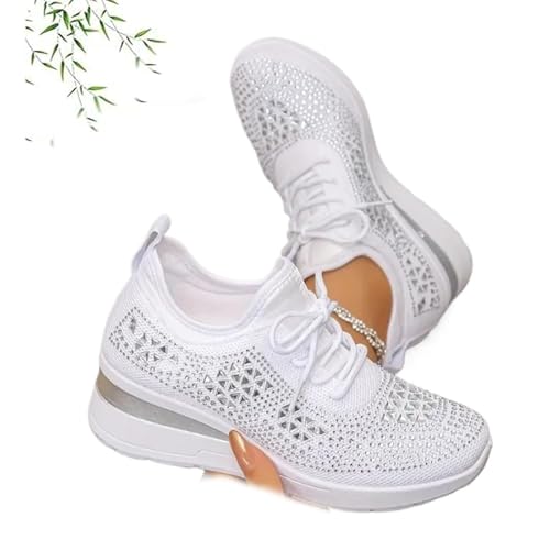 Damen Glitzer Strass Mode Atmungsaktiv Wedge Sneaker Glitzer Sportschuhe Damen Mesh Schnürer Sneaker Slip On Sparkly Walking Schuhe, weiß, 42.5 EU Damen Glitzer Strass Mode Atmungsaktiv Wedge Sneaker Glitzer Sportschuhe Damen Mesh Schnürer Sneaker Slip On Sparkly Walking Schuhe, weiß, 42.5 EU von POIOZXD