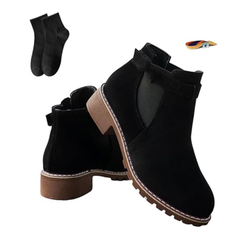 Damen Retro Flache Schnalle Stiefeletten Herbst Winter Wildleder Stiefeletten für Frauen Niedriger Absatz Spitz Zehen Chunky Kurze Booties Casual Bequeme Büro Walking Schuhe, Schwarz , 39.5 EU Damen Retro Flache Schnalle Stiefeletten Herbst Winter Wildleder Stiefeletten für Frauen Niedriger Absatz Spitz Zehen Chunky Kurze Booties Casual Bequeme Büro Walking Schuhe, Schwarz , 39.5 EU von POIOZXD