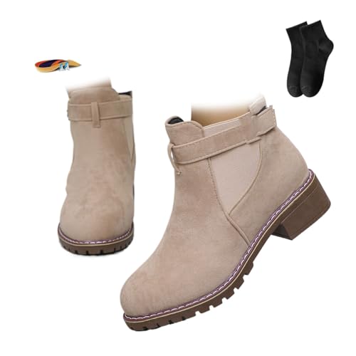 Damen Retro Flache Schnalle Stiefeletten Herbst Winter Wildleder Stiefeletten für Frauen Niedriger Absatz Spitz Zehen Chunky Kurze Booties Casual Bequeme Büro Walking Schuhe, rose, 37EU von POIOZXD