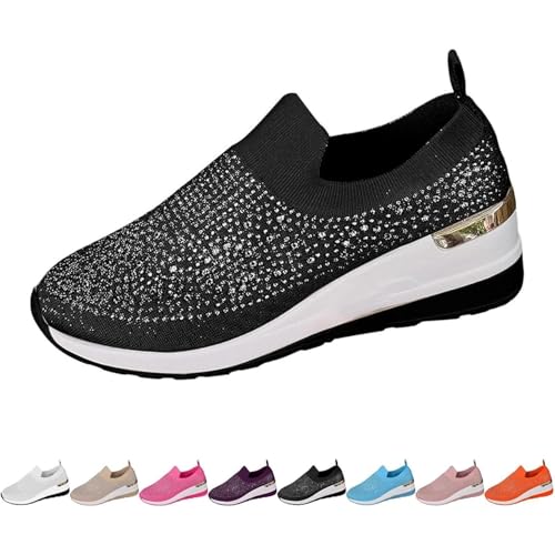 Damen-Sneaker mit Strass-Dekor, Plateau-Sneaker, Keilabsatz, glitzernde Strass-Mesh-Sneaker, atmungsaktiv, glitzernde Schuhe, Schwarz , 42.5 EU Damen-Sneaker mit Strass-Dekor, Plateau-Sneaker, Keilabsatz, glitzernde Strass-Mesh-Sneaker, atmungsaktiv, glitzernde Schuhe, Schwarz , 42.5 EU von POIOZXD