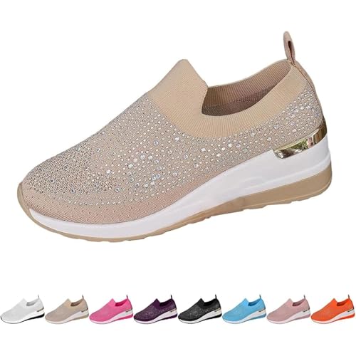 Damen-Sneaker mit Strass-Dekor, Plateau-Sneaker, Keilabsatz, glitzernde Strass-Mesh-Sneaker, atmungsaktiv, glitzernde Schuhe, khaki, 42.5 EU Damen-Sneaker mit Strass-Dekor, Plateau-Sneaker, Keilabsatz, glitzernde Strass-Mesh-Sneaker, atmungsaktiv, glitzernde Schuhe, khaki, 42.5 EU von POIOZXD