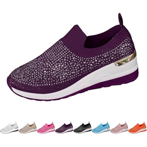 Damen-Sneaker mit Strass-Dekor, Plateau-Sneaker, Keilabsatz, glitzernde Strass-Mesh-Sneaker, atmungsaktiv, glitzernde Schuhe, violett, 42.5 EU Damen-Sneaker mit Strass-Dekor, Plateau-Sneaker, Keilabsatz, glitzernde Strass-Mesh-Sneaker, atmungsaktiv, glitzernde Schuhe, violett, 42.5 EU von POIOZXD