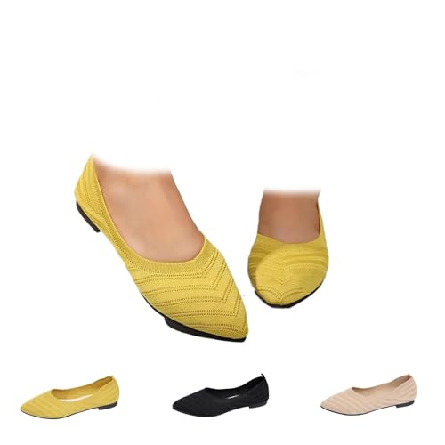 Damen Spitz Atmungsaktive Zehen Gestrickte Slip On Orthopädische Schuhe Sommer Bequem Atmungsaktiv Orthopädische Walking Sportschuhe für Frauen, gelb, 42.5 EU von POIOZXD