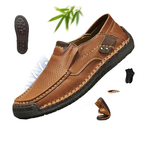 Enjerr Orthopädische Schuhe Herren, Ideacloth Schuhe für Herren, Handgefertigte Echtes Leder Slip-On Loafers Herren Fahrschuh Wasserdicht Walking Mokassins, Gelb hohl, 40 2/3 EU von POIOZXD