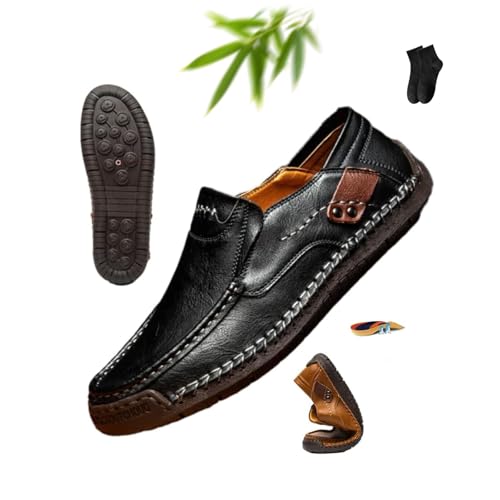 Enjerr Orthopädische Schuhe Herren, Ideacloth Schuhe für Herren, Handgefertigte Echtes Leder Slip-On Loafers Herren Fahrschuh Wasserdicht Walking Mokassins, Schwarz , 42 1/3 EU von POIOZXD