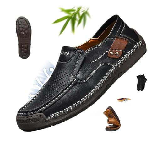 Enjerr Orthopädische Schuhe Herren, Ideacloth Schuhe für Herren, Handgefertigte Echtes Leder Slip-On Loafers Herren Fahrschuh Wasserdicht Walking Mokassins, Schwarz hohl, 42 2/3 EU von POIOZXD
