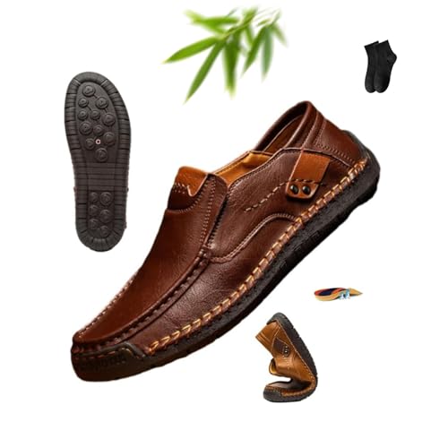 Enjerr Orthopädische Schuhe Herren, Ideacloth Schuhe für Herren, Handgefertigte Echtes Leder Slip-On Loafers Herren Fahrschuh Wasserdicht Walking Mokassins, braun, 42 1/3 EU von POIOZXD