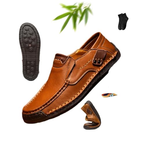 Enjerr Orthopädische Schuhe Herren, Ideacloth Schuhe für Herren, Handgefertigte Echtes Leder Slip-On Loafers Herren Fahrschuh Wasserdicht Walking Mokassins, gelb, 43.5 EU von POIOZXD