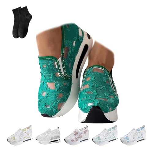 Luxuriöse orthopädische Damen-Sneaker, Spitzen-Sneaker, Blumenstickerei, atmungsaktiv, durchsichtig, Netz-Sneaker mit Fußgewölbeunterstützung, Schlupfschuh, Plateau-Keil, Wanderschuhe, C Grün, 42.5 EU Luxuriöse orthopädische Damen-Sneaker, Spitzen-Sneaker, Blumenstickerei, atmungsaktiv, durchsichtig, Netz-Sneaker mit Fußgewölbeunterstützung, Schlupfschuh, Plateau-Keil, Wanderschuhe, C Grün, 42.5 EU von POIOZXD