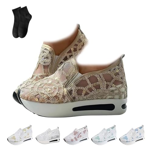 Luxuriöse orthopädische Damen-Sneaker, Spitzen-Sneaker, Blumenstickerei, atmungsaktiv, durchsichtig, Netz-Sneaker mit Fußgewölbeunterstützung, Schlupfschuh, Plateau-Keil, Wanderschuhe, D-Gold, 42.5 EU Luxuriöse orthopädische Damen-Sneaker, Spitzen-Sneaker, Blumenstickerei, atmungsaktiv, durchsichtig, Netz-Sneaker mit Fußgewölbeunterstützung, Schlupfschuh, Plateau-Keil, Wanderschuhe, D-Gold, 42.5 EU von POIOZXD