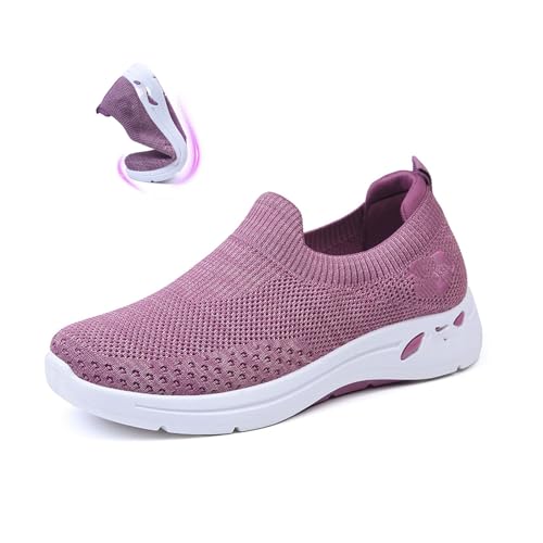Orthopädische Damen-Sneaker, Fußgewölbeunterstützung, Schlupfschuhe, lässig, leicht, atmungsaktiv, weiche Sohle, flache Sneaker für ältere Menschen, P, 42.5 EU von POIOZXD