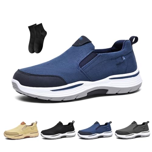 Orthopädische Wanderschuhe für Herren, leicht, atmungsaktiv, Orthowalkway, Herrenschuhe, Fußgewölbeunterstützung, Slip-On-Slipper aus Segeltuch, blau, 39 EU von POIOZXD