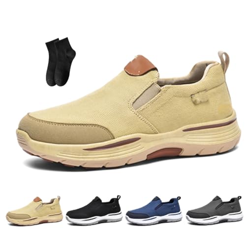 Orthopädische Wanderschuhe für Herren, leicht, atmungsaktiv, Orthowalkway, Herrenschuhe, Fußgewölbeunterstützung, Slip-On-Slipper aus Segeltuch, khaki, 39 EU von POIOZXD