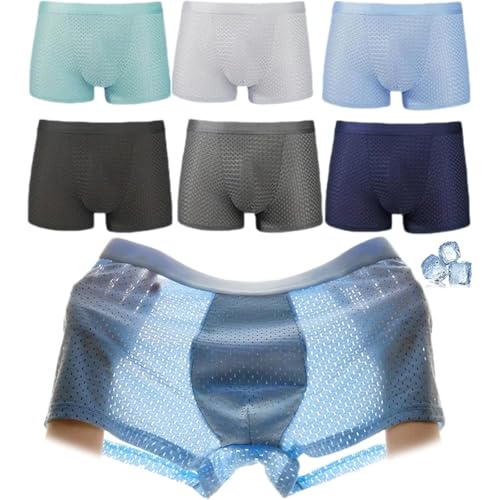 POIOZXD 6er-Pack Herren-Shorts aus Eisseide, coole Shorts mit Graphen-Innenseite, spurloses Netzgewebe, atmungsaktive Boxershorts Unterwäsche, 6 Stück., 4XL von POIOZXD