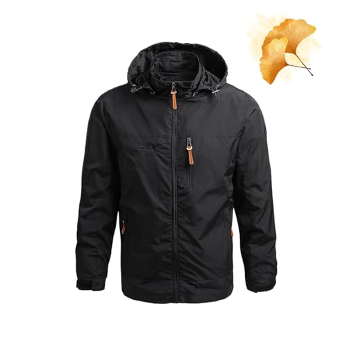 POIOZXD Climbing Field Jacket Men's Windproof Outerwear Waterproof Softshell Tactical Jacket Coat Outdoor Hooded Windbreak Coat Autumn Warm Hiking Outerwear, Schwarz , L von POIOZXD