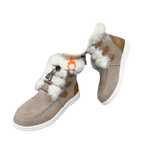 POIOZXD Damen Bequeme Slip-on Orthopädische Schneestiefel Wildleder Slip on Schneestiefel für Frauen Wasserdicht Outdoor Leicht Rutschfeste Stiefeletten, beige, 38.5 EU von POIOZXD