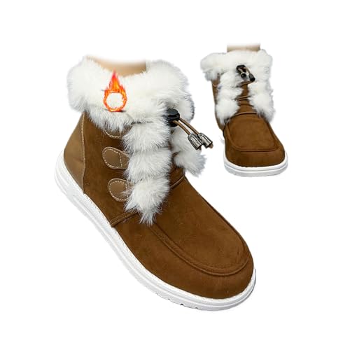 POIOZXD Damen Bequeme Slip-on Orthopädische Schneestiefel Wildleder Slip on Schneestiefel für Frauen Wasserdicht Outdoor Leicht Rutschfeste Stiefeletten, braun, 38.5 EU von POIOZXD