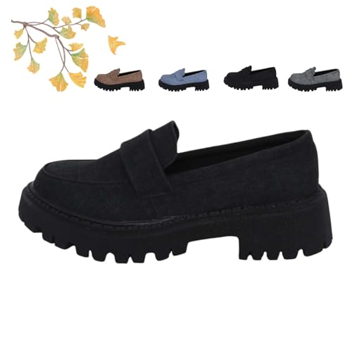 POIOZXD Damen Herbst Casual Chunky Loafers Schuhe, Frauen Dicke Sohle Bequeme Slip-on Loafers, Damen Mokassin Loafer, Schwarz , 34.5 EU von POIOZXD