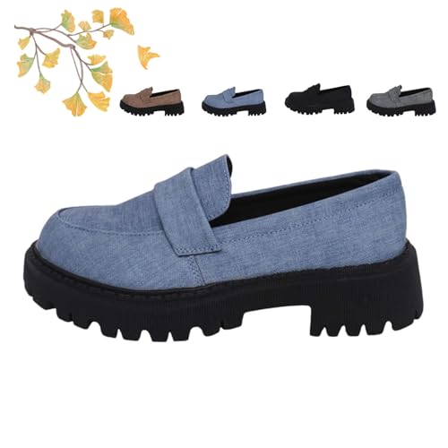 POIOZXD Damen Herbst Casual Chunky Loafers Schuhe, Frauen Dicke Sohle Bequeme Slip-on Loafers, Damen Mokassin Loafer, blau, 35 EU von POIOZXD