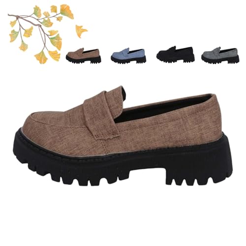 POIOZXD Damen Herbst Casual Chunky Loafers Schuhe, Frauen Dicke Sohle Bequeme Slip-on Loafers, Damen Mokassin Loafer, braun, 39.5 EU von POIOZXD
