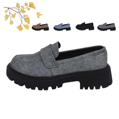 POIOZXD Damen Herbst Casual Chunky Loafers Schuhe, Frauen Dicke Sohle Bequeme Slip-on Loafers, Damen Mokassin Loafer, grau, 36 EU von POIOZXD