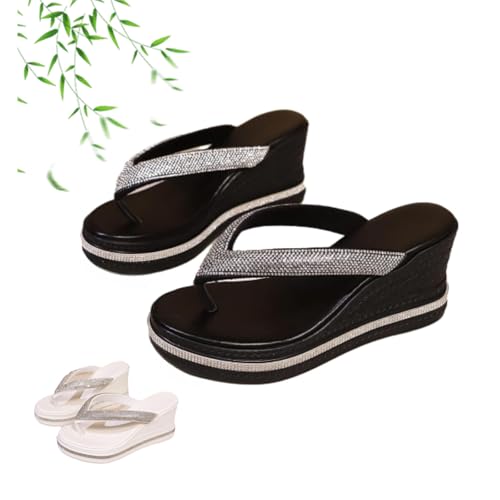 POIOZXD Damen Stilvolle Strass Verzierung Dicke Plateau Sandalen Sommer Sparkly Keilabsatz Flip Flops Boho Strand Thong Slides, Schwarz , 42.5 EU POIOZXD Damen Stilvolle Strass Verzierung Dicke Plateau Sandalen Sommer Sparkly Keilabsatz Flip Flops Boho Strand Thong Slides, Schwarz , 42.5 EU von POIOZXD