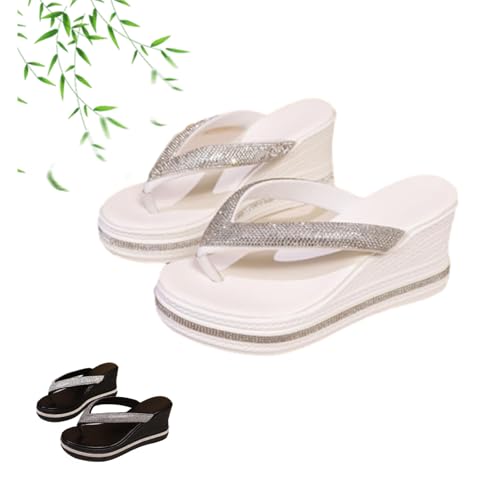 POIOZXD Damen Stilvolle Strass Verzierung Dicke Plateau Sandalen Sommer Sparkly Keilabsatz Flip Flops Boho Strand Thong Slides, weiß, 42.5 EU POIOZXD Damen Stilvolle Strass Verzierung Dicke Plateau Sandalen Sommer Sparkly Keilabsatz Flip Flops Boho Strand Thong Slides, weiß, 42.5 EU von POIOZXD
