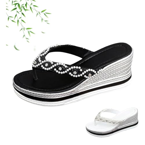 POIOZXD Damen Strass Leichte Bequeme Rutschfeste Keilsandalen Sommer Sparkly Keilabsatz Flip Flops Boho Strand Thong Slides, Schwarz , 42.5 EU POIOZXD Damen Strass Leichte Bequeme Rutschfeste Keilsandalen Sommer Sparkly Keilabsatz Flip Flops Boho Strand Thong Slides, Schwarz , 42.5 EU von POIOZXD