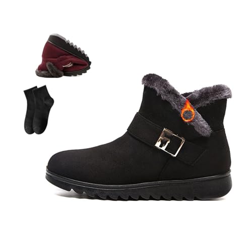POIOZXD Damen Winter Wasserdicht Rutschfest Warm Plus Fleece Schneestiefel Pelz Gefüttert Winter Stiefeletten Bequeme Mittelalterstiefel Outdoor Baumwolle Wanderschuhe, Schwarz , 44 EU von POIOZXD
