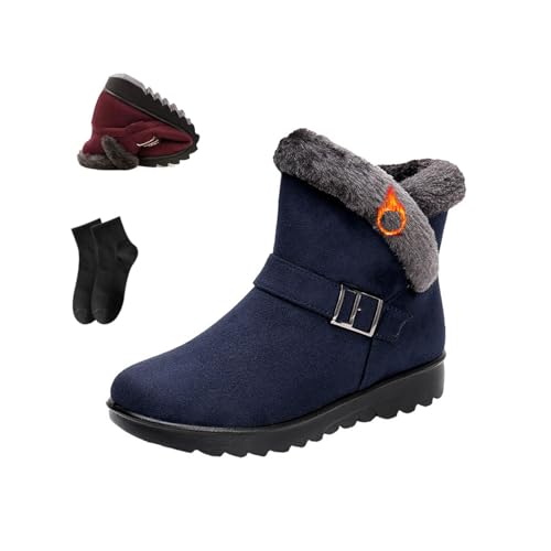 POIOZXD Damen Winter Wasserdicht Rutschfest Warm Plus Fleece Schneestiefel Pelz Gefüttert Winter Stiefeletten Bequeme Mittelalterstiefel Outdoor Baumwolle Wanderschuhe, blau, 44 EU von POIOZXD