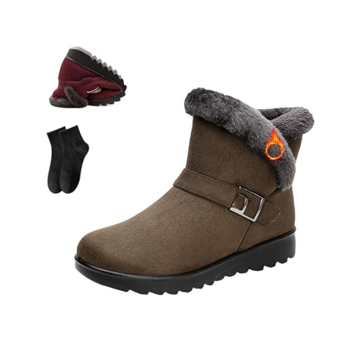 POIOZXD Damen Winter Wasserdicht Rutschfest Warm Plus Fleece Schneestiefel Pelz Gefüttert Winter Stiefeletten Bequeme Mittelalterstiefel Outdoor Baumwolle Wanderschuhe, braun, 44 EU von POIOZXD
