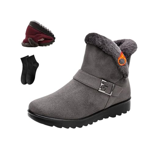 POIOZXD Damen Winter Wasserdicht Rutschfest Warm Plus Fleece Schneestiefel Pelz Gefüttert Winter Stiefeletten Bequeme Mittelalterstiefel Outdoor Baumwolle Wanderschuhe, grau, 44 EU von POIOZXD
